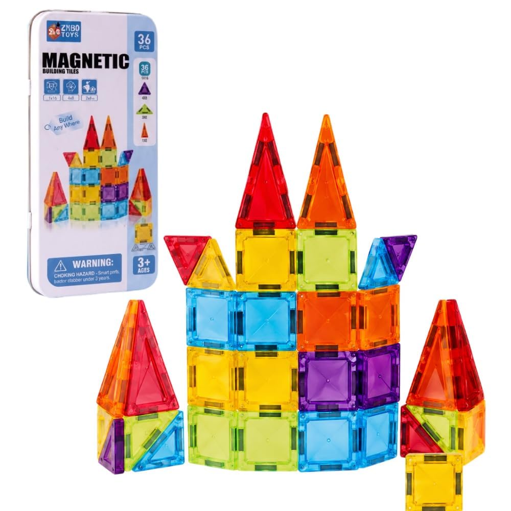 HAPPY HUES® 52 PCS Premium Large Magnetic Tiles/Blocks Construction & Building Set | STEM Toy/Puzzle Kit/Toys for Kids 3+ Years (52 Pieces-Multicolor)-image-4