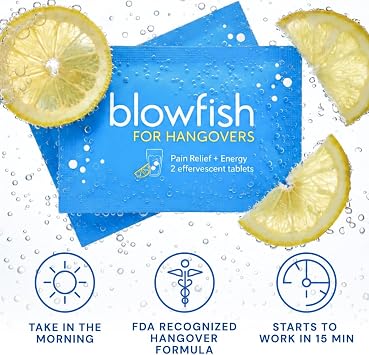 Blowfish for Hangovers - Fast Hangover Relief in 15 Minutes | FDA-Recognized Formulation | Headache Relief, Energy, and Hydration in One Step