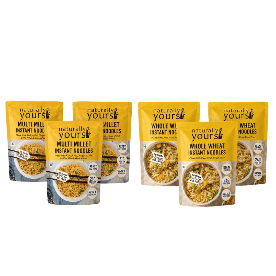 Naturally Yours Protein Power Instant Noodles Combo 6 x 175g | 3 Khapli Whole Wheat + 3 Multi Millet | Total 135g Protein | 100% Maida-Free | High Protein & Fiber | Steam-Dried, Non-Fried | No Onion No Garlic Jain-Friendly Tastemaker | Pack of 6-image-15