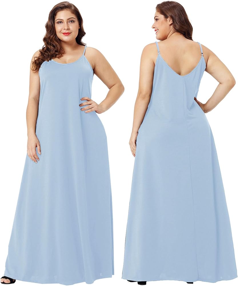 Wolddress Womens Maxi Dress with Pockets 2026 Casual Strap Plus Size Loose Plain Long Office Summer Beach Travel Dresses S-5X