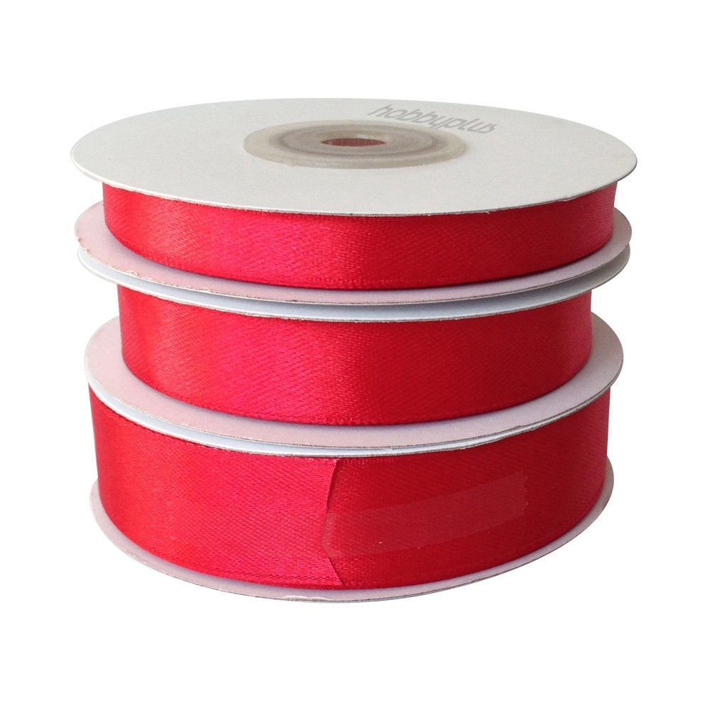 Www.hobbyplus.co.uk #252-Red 22Meters Double Sided Satin Ribbon. Choose Width 10Mm 15Mm 20Mm (, 15Mm Width)