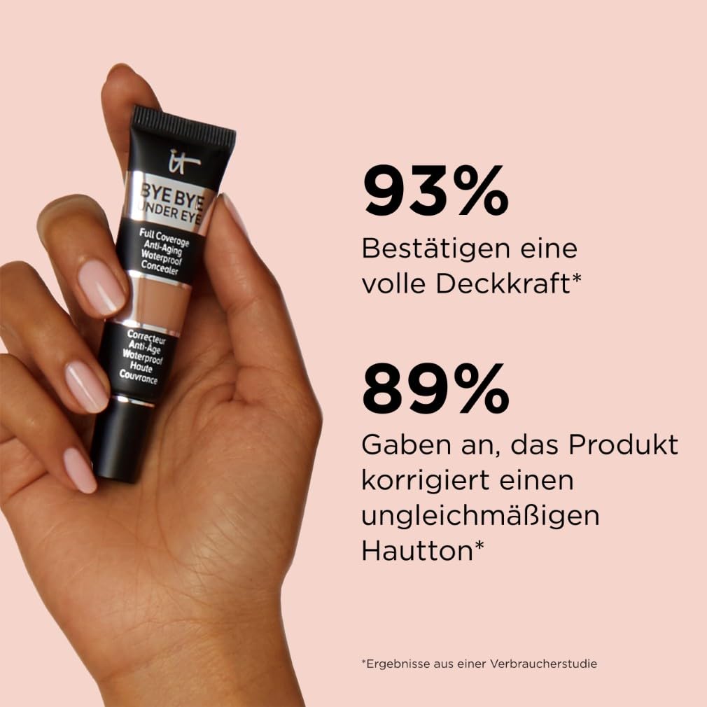 IT Cosmetics Bye Bye Under Eye Concealer, 12 ml, Hochpigmentiert, Hautglättend und feuchtigkeitsspendend, Für ein natürliches Finish, Wasserfest und nicht krümelnd