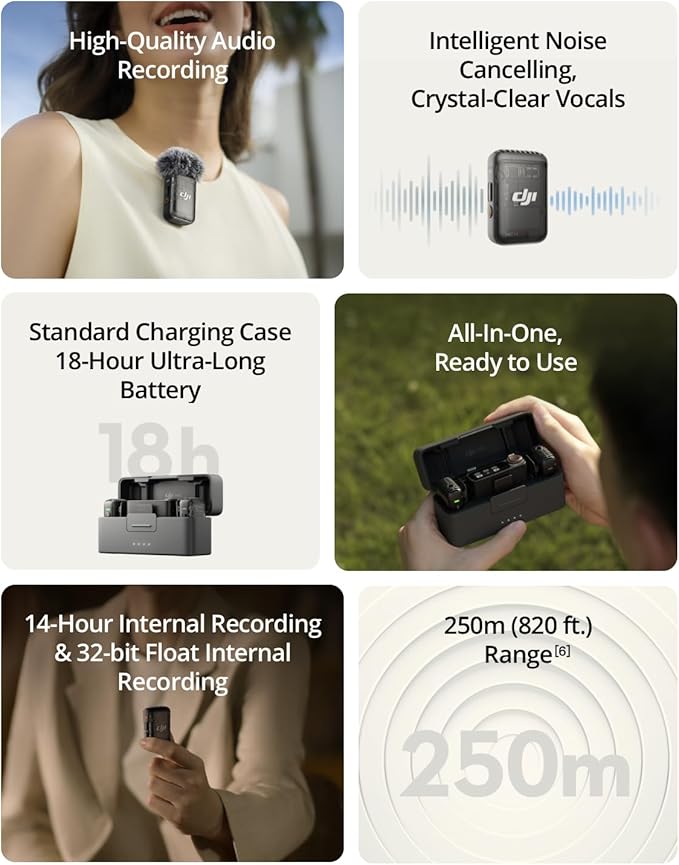 DJI Mic 2 Wireless Microphone System - Professional audio recording tool for content creation and analysis