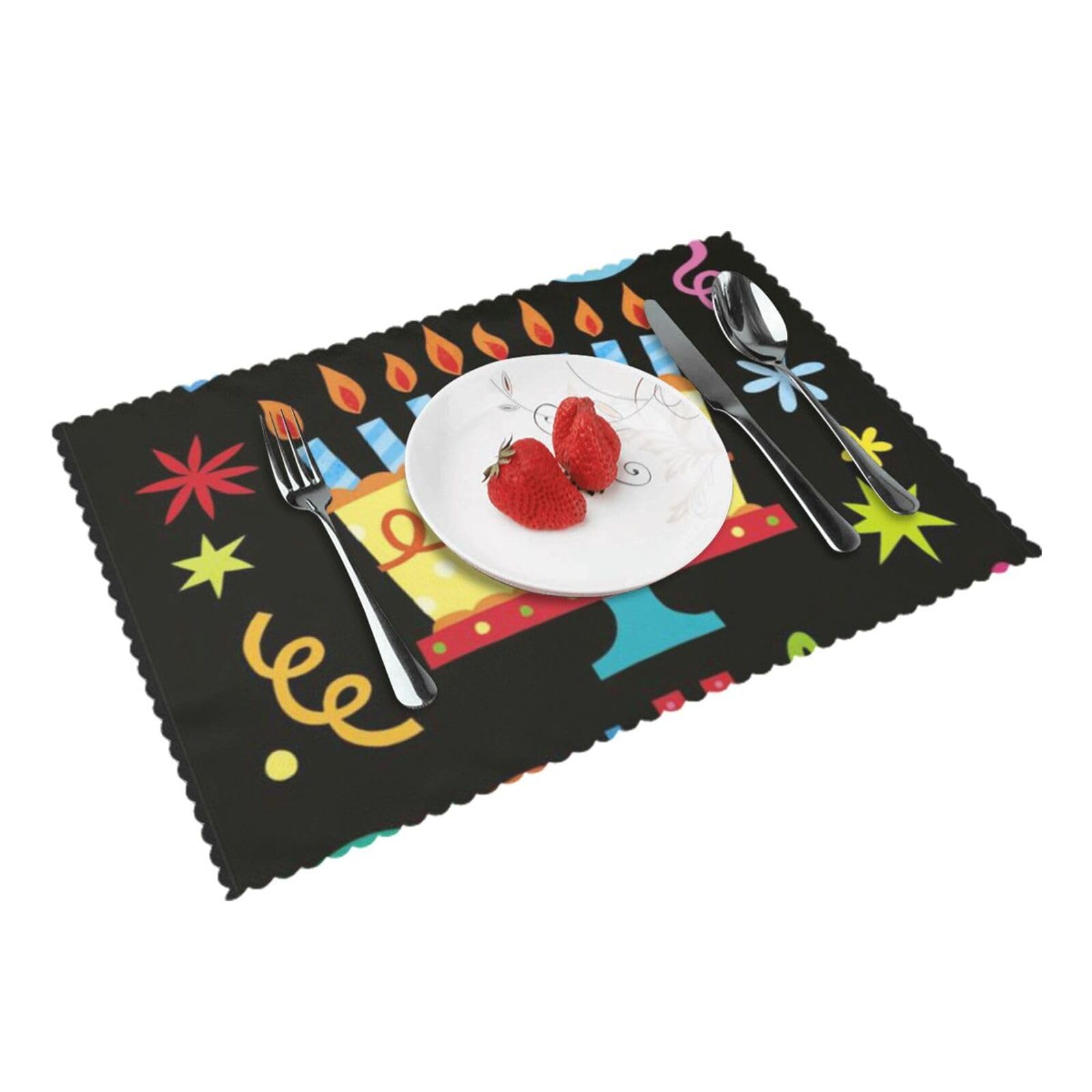 Bnvsadc Happy Birthday Big Cake 4 Pcs Heat Resistant Placemat 45X30 Cm, Printed Non-Slip Place Mats For Kitchen Dining Table Indoor Outdoor