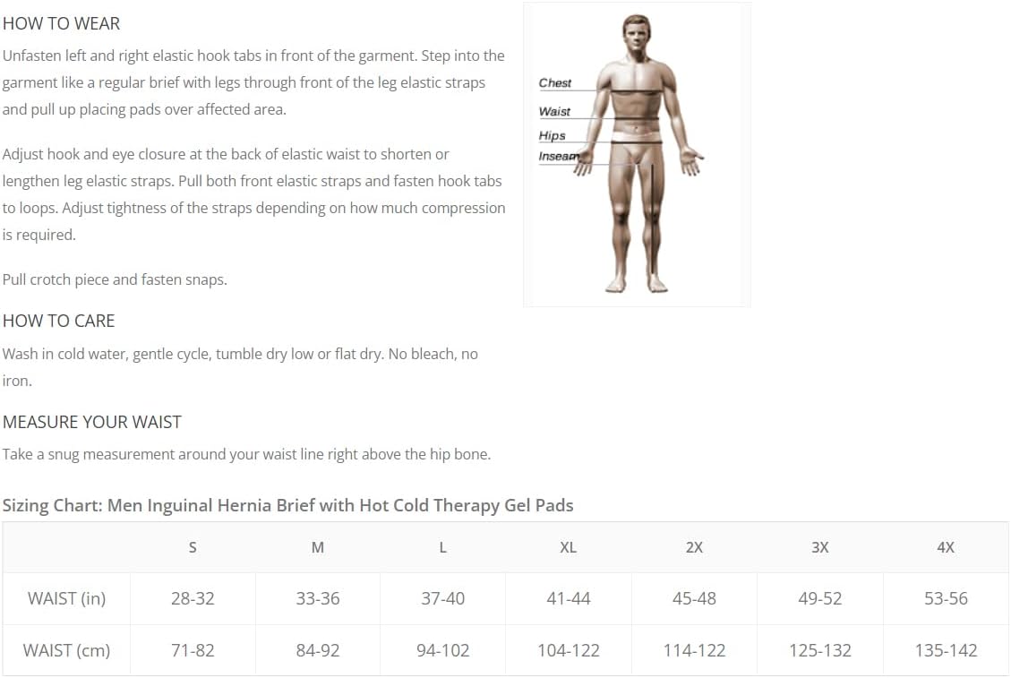 INGUINAL Hernia Support Brief with HOT/Cold Therapy Pads Included Medium 33-36 Waist