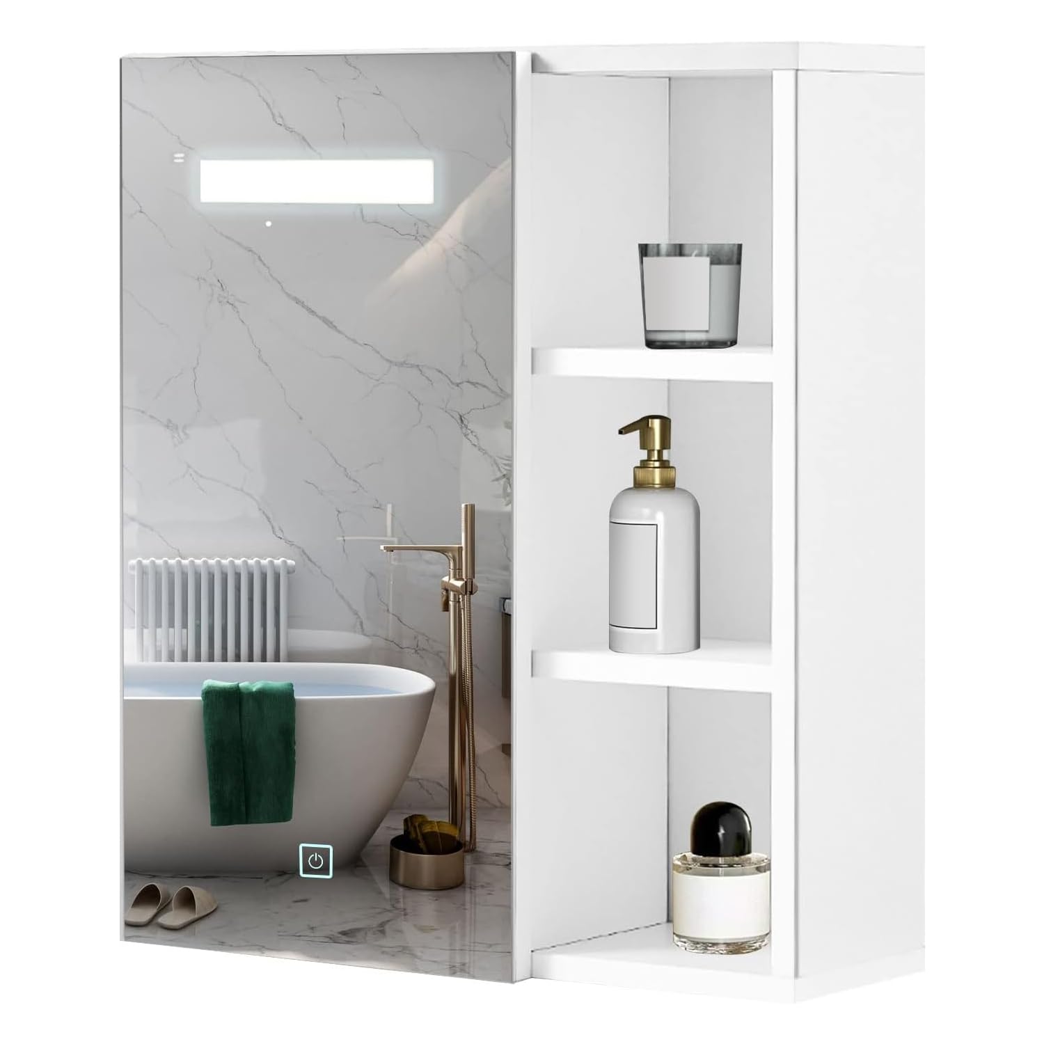 CLIPOP LED Bathroom Mirror Cabinet Wall Mounted Storage Cabinet with 3-Color Touch Mirror Light and Storage Shelves, Bathroom Wall Cabinet for Bathroom Living Room Toilet Washroom