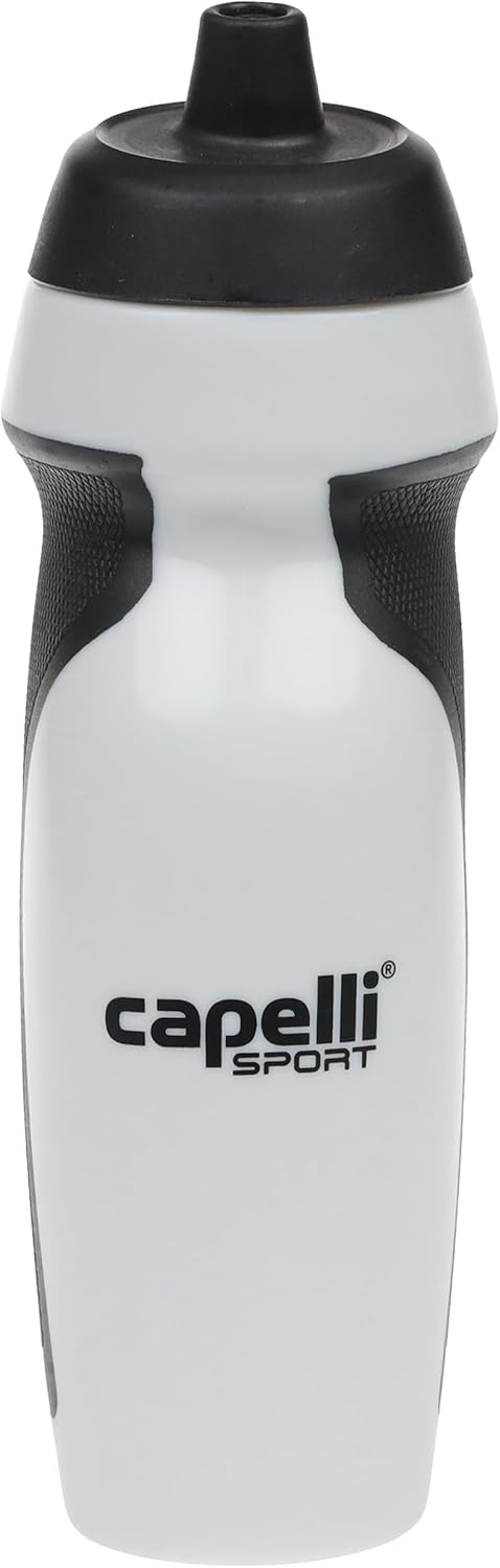 Capelli Sport Sports Water Bottle, Plastic Squeeze Water Bottle with Easy Open Nozzle and Grip Panels, White