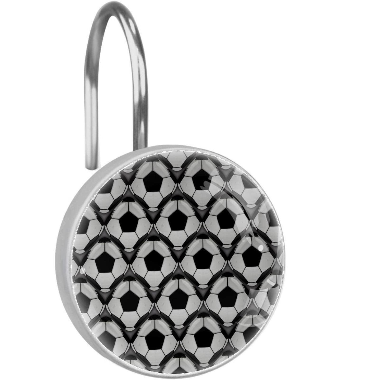 Crochets rideau de douche salle de bain anneaux acier inoxydable noir et blanc lot de 12 pièces