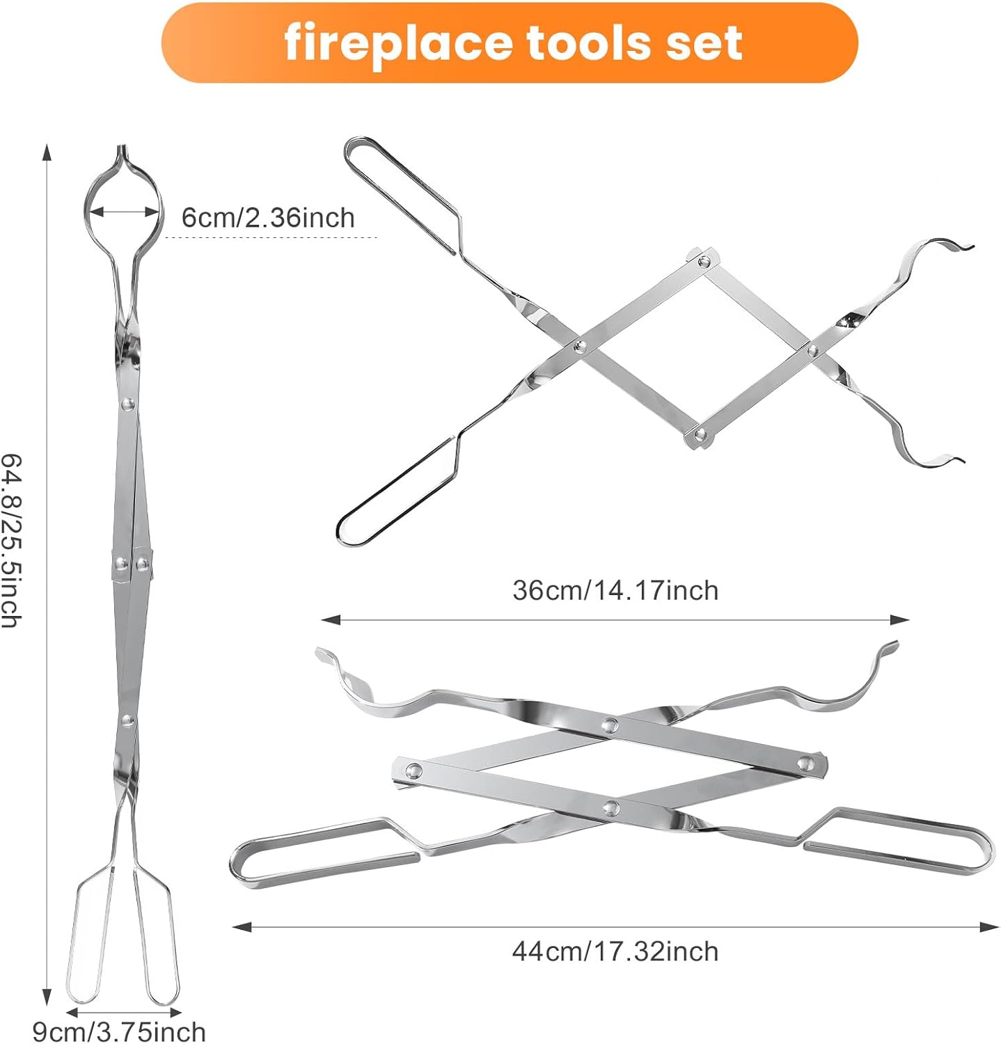 Uten Fireplace Tongs, 26" Fire Pit Firewood Tong Stainless Steel
