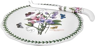 Botanic Garden 9-Inch Cheese Plate & 8-Inch Pronged Knife, Sweet Pea Motif - Durable Porcelain Tableware & Stainless Steel Flatware, Dishwasher Safe - Farmhouse Dinnerware Made in England