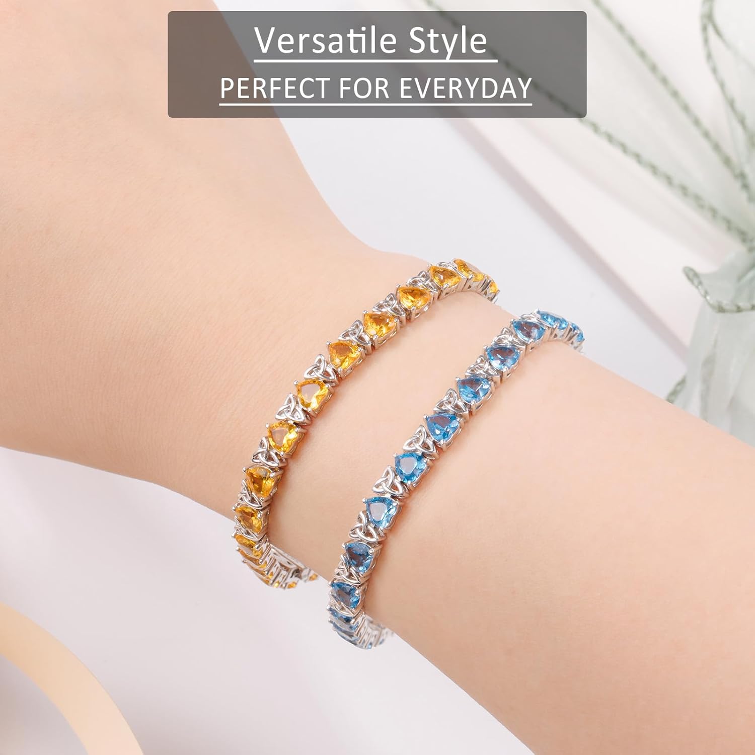 Birthstone Tennis Bracelets for Women, 925 Sterling Silver Heart Shaped Celtic Trinity Knot, 7 Inch Charm Trendy Hypoallergenic Anniversary Birthday Gifts for Her - Image 4