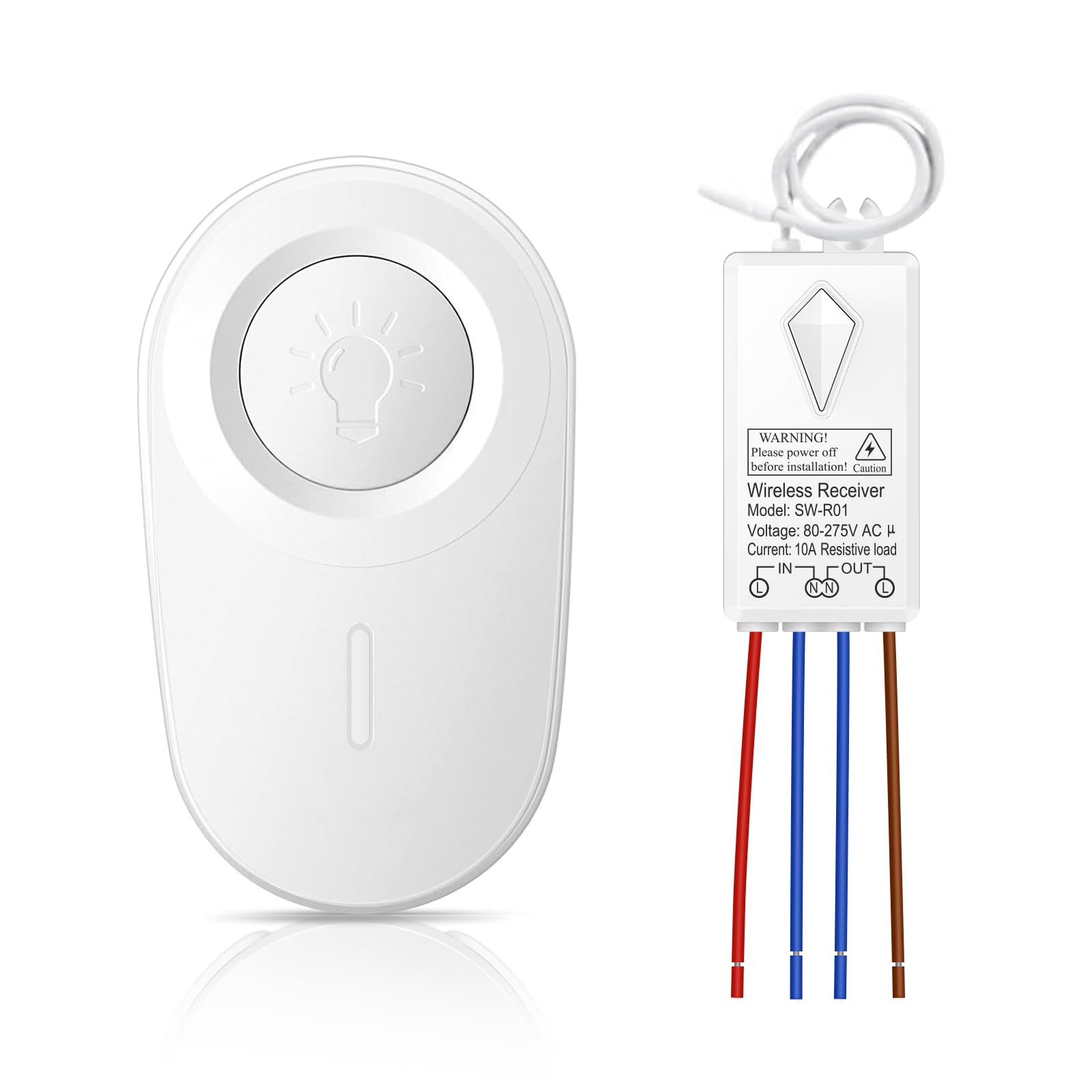 Thinkbee Wireless Light Switch and Receiver Kit - Mini Remote Control Switch for Ceiling Lights, Lamps, Lighting Fixture, No in-Wall Wiring No WiFi