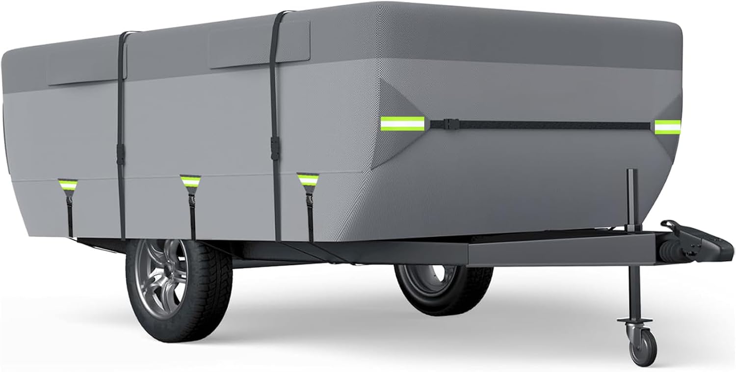 Pop Up Camper Trailer Cover,Upgraded Waterproof Anti-UV Folding Camping RV Cover,Fit 10'-12' with 2Adhesive Repair patche for Motorhome
