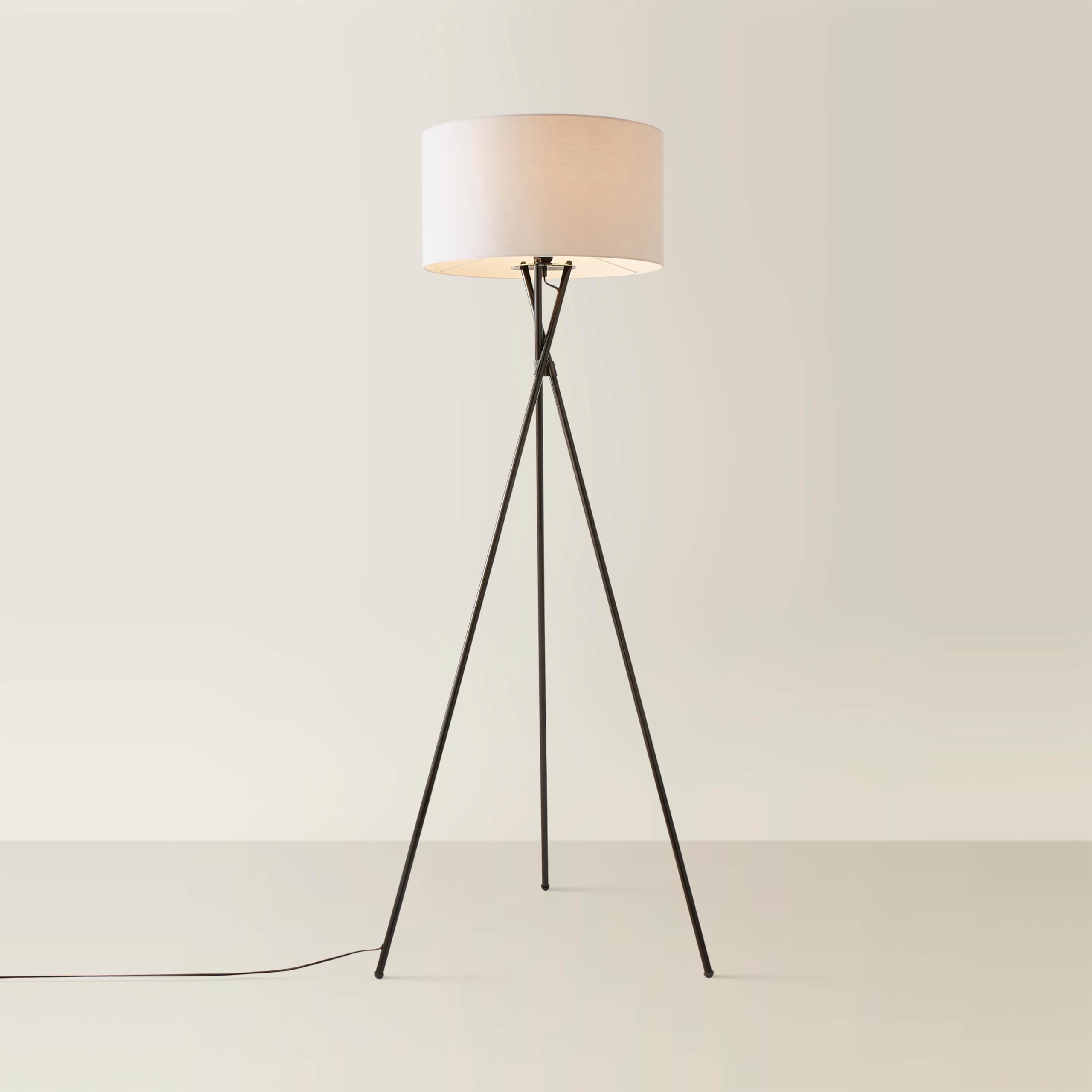 MiniSun | Modern Gloss Black Metal Tripod Floor Lamp with a Pale Grey Shade | Floor Lamps & Torchieres, Home Décor, Improvement & Lifestyle Essential