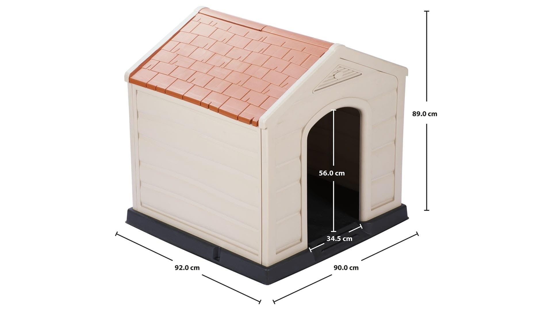 Caseta para perros de jardín exterior de resina talla grande beige con techo rojo L90xP92xH89 cm