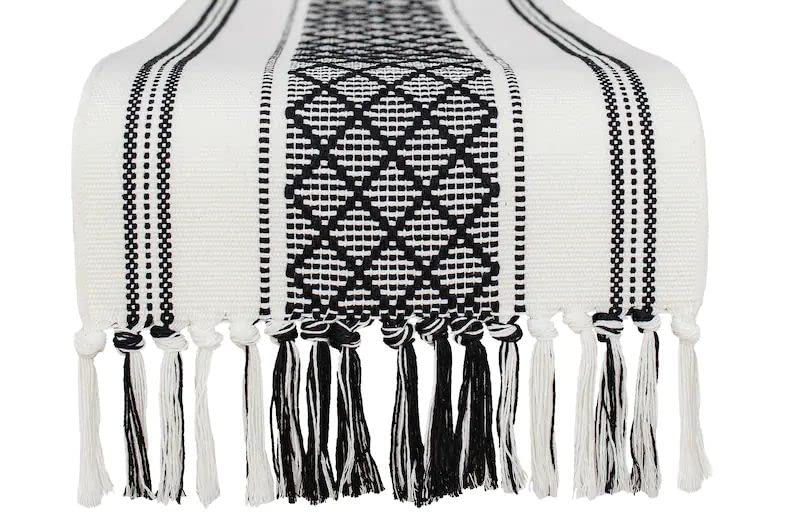 Image of Premium Boho Cotton Table Runner for 4 6 Seater Dining Table |Center Table |Coffee Table|Dining Table|Eating Area|Table Decor(14*72 INCHES)|Black White| SZPR 027