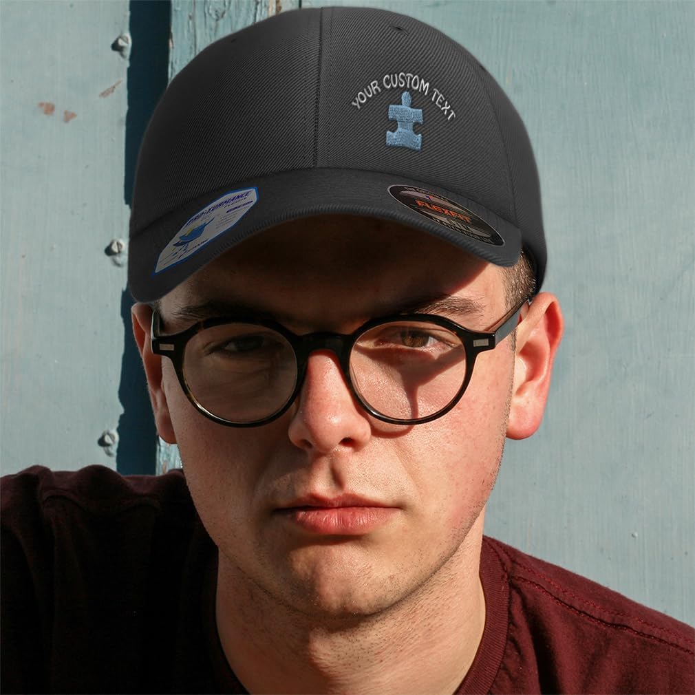 Flexfit Left Side Panel Autism Puzzle Embroidery Hats for Men & Women Polyester