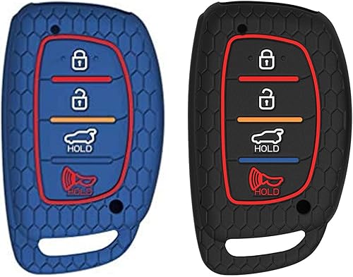 A.M.E. - Funda para mando a distancia para Tucson Elantra Sonata Smart 4 botones (botón pulsador) (2 unidades, combo negro y azul)
