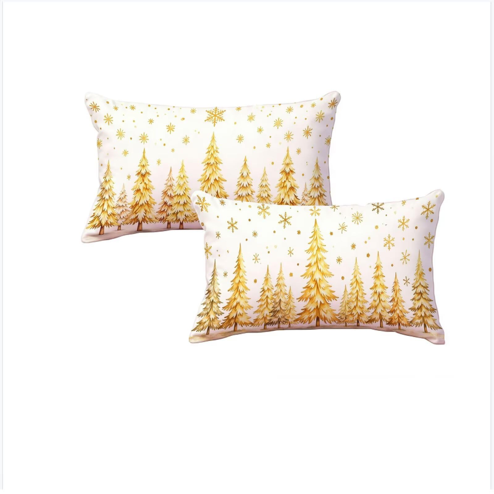 Housse de coussin Noël 40x70 cm lot de 2 en velours imperméable doré avec zip invisible