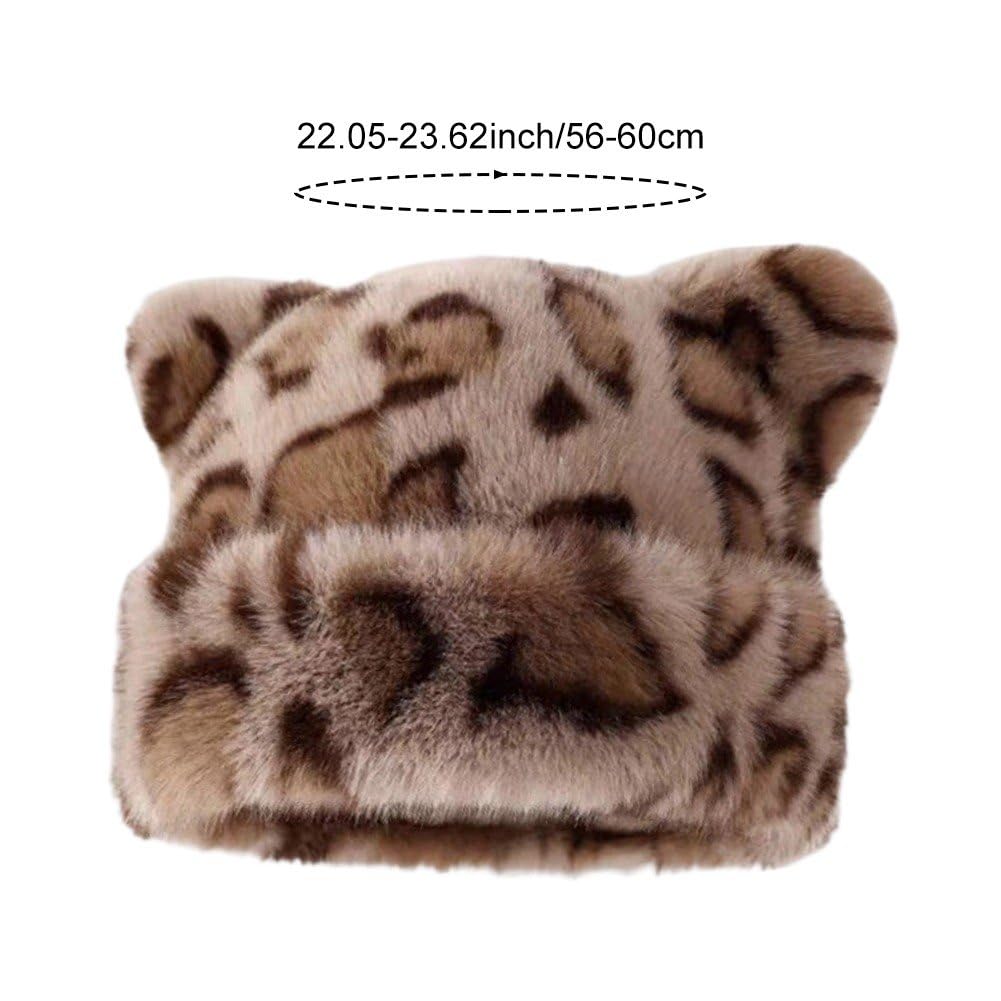 Czapka z uszami kota dla kobiet i dziewcząt, czapka rybacka, czapka bucket dla kobiet/zimowa, puszysta czapka leopardowa, czapka hip-hopowa, czapka narciarska dla kota, czapka ochronna na uszy