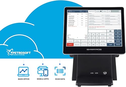 Miniatura 5 de SmartPOS 129 terminal de caja registradora POS con pantalla táctil plana de 15 pulgadas y pantalla frontal al cliente de 15 pulgadas para minoristas