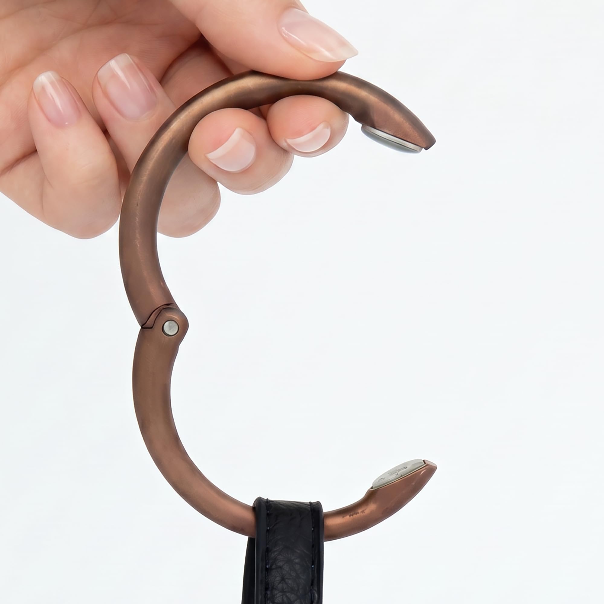 Clipa Bag Hanger, Matte Bronze PVD | The Ring that Opens into a Purse Hook | Holds 15 kg, Needs only 10mm to Hang a Handbag, Easy to Use with One Hand, PVD Ceramic Forever Finish, 3 yr Warranty