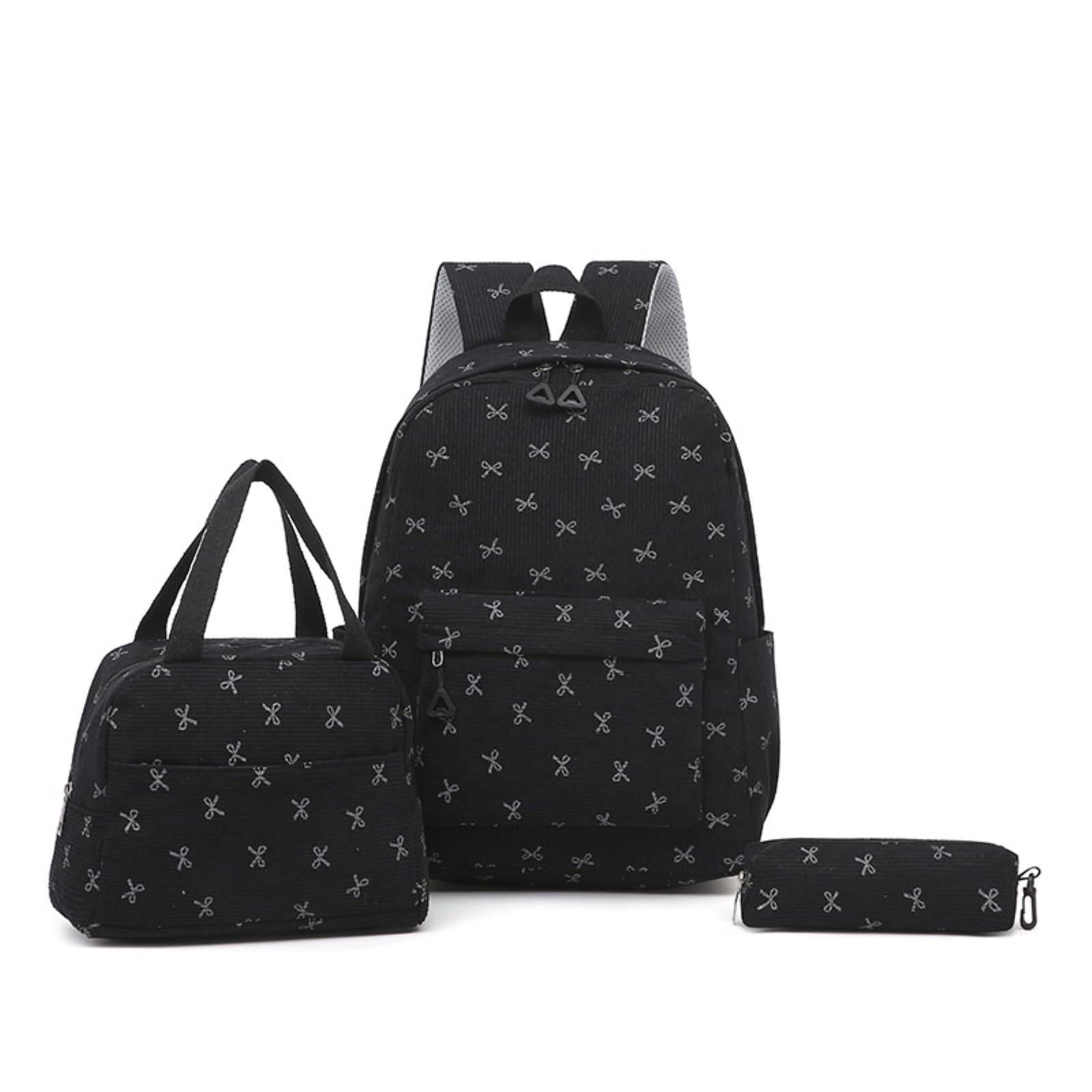 Zaino da Viaggio 3 in 1 Nero Arco Stampa Set Scolastico con Sacchetto A Pranzo E Borsa Matita per Ragazze Adolescenti