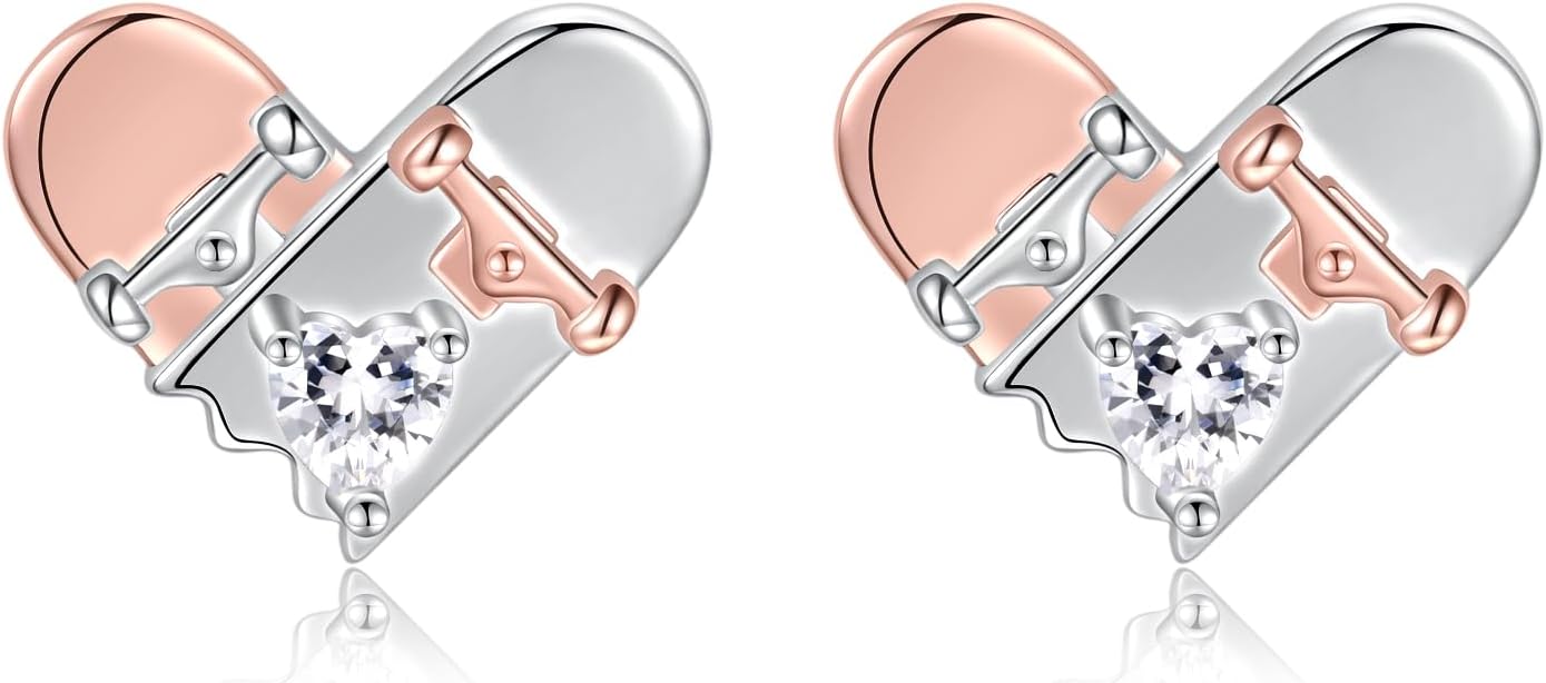Skateboard Earrings 925 Sterling Silver-Hypoallergenic Sport Jewelry Gift for Women-Snowboarder Team Gift for Skateboarder Lover