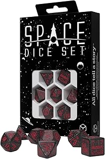 Comprar Q-Workshop - Juego de dados espaciales Voyager RPG - Negro brillante con grabados rojos - Ideal para juegos de mesa y juegos de rol - 7 dados poliédricos - (D4, D6, D8, 2D10, D12, D20)