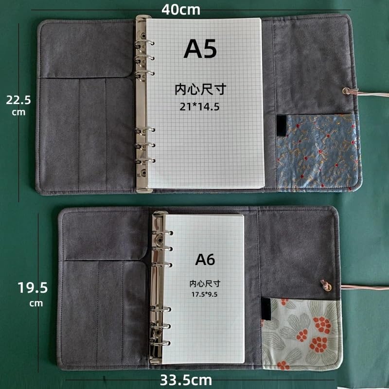 Feuilles de Papier Mobiles A6 A5 cahiers à Feuilles Mobiles Tissu Design classeur Journal Portable Agenda planificateur 90 Feuilles Papeterie(90 sheets-01,A5)