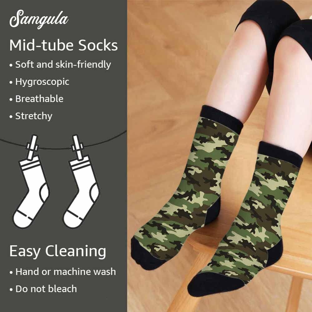 Green Camouflage Crew Socks for Woman Size 6-8 Classic Stripes Girls Socks - Image 4