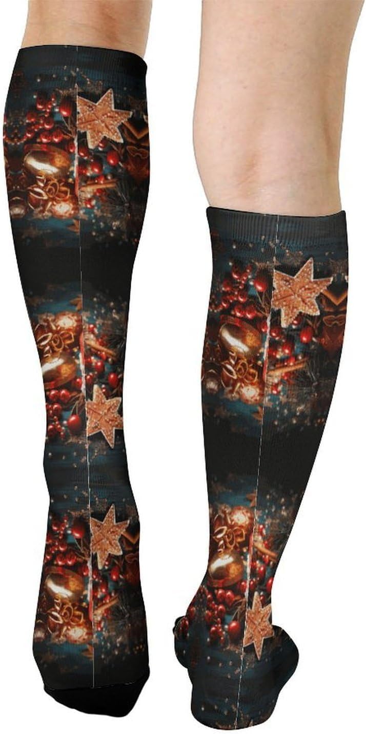 Christmas Candle Compression Socks for Women Men Comfort Over The Calf Socks Moisture Wicking Breathable Athletic Sock