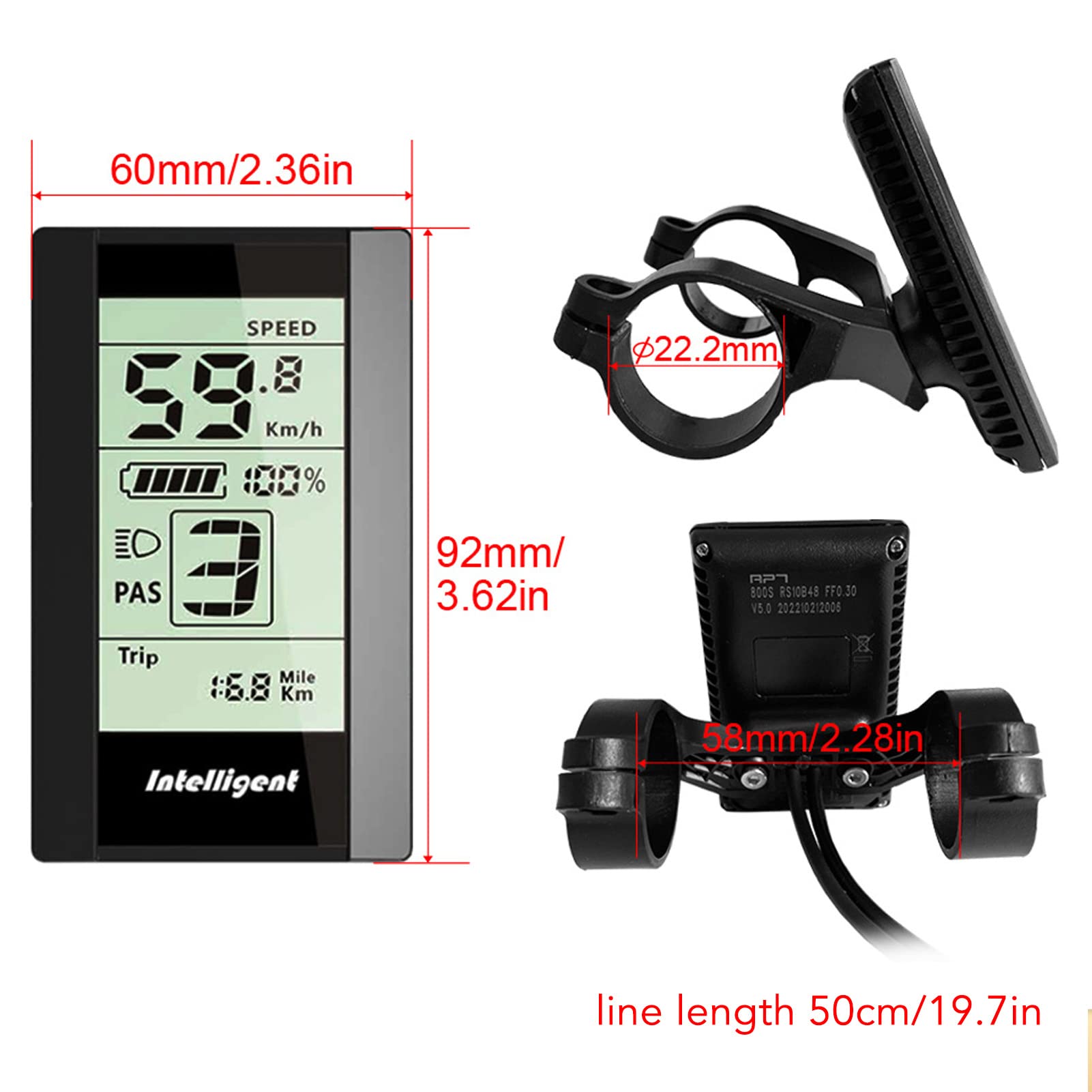 24V 36V 48V 52V 800S Rower Elektryczny Wy?wietlacz LCD Kompatybilny z  BAFANG Bike Panel Sterowania LCD do Modyfikacji Roweru Elektrycznego : ...