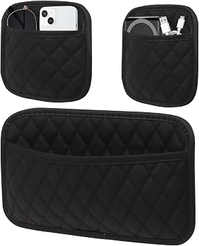 3 Pack Car Side Pocket Organizers, Black PU Leather Car Door Pocket Pouch with Different Size, Self-adhesive Car Mini Storage Bag for Phones, Glasses, Keys, Coins Black