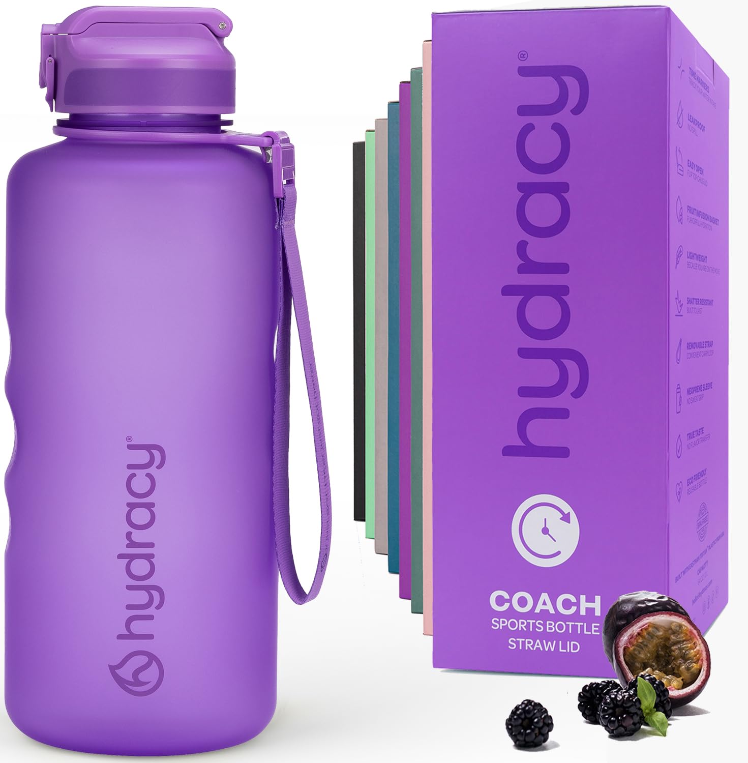 Hydracy Motivational Water Bottle with Time Marker and Straw Lid 2 L