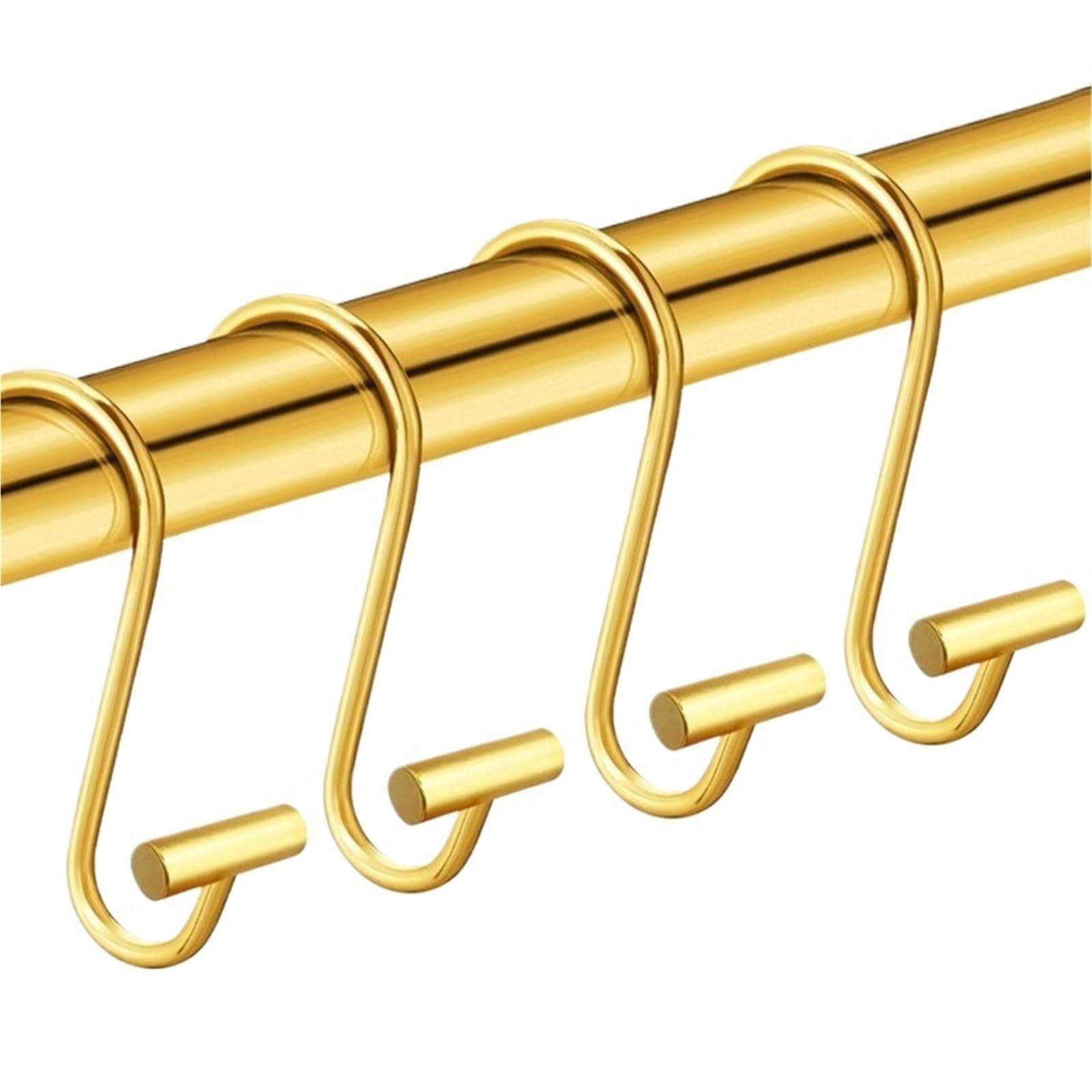 12-Pack Shower Curtain Hooks S-Shaped Hanging Cylindrical(12pcs-Gold)