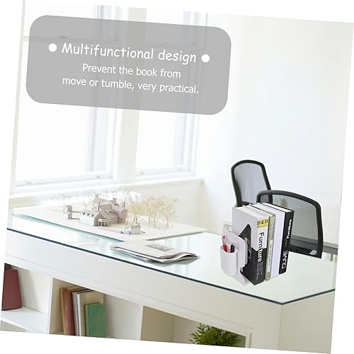 Miniatura 8 de Veemoon Organizador de plástico para libros, organizador de mesa, resistente, sujetalibros de metal para el hogar, sujetalibros plegable,