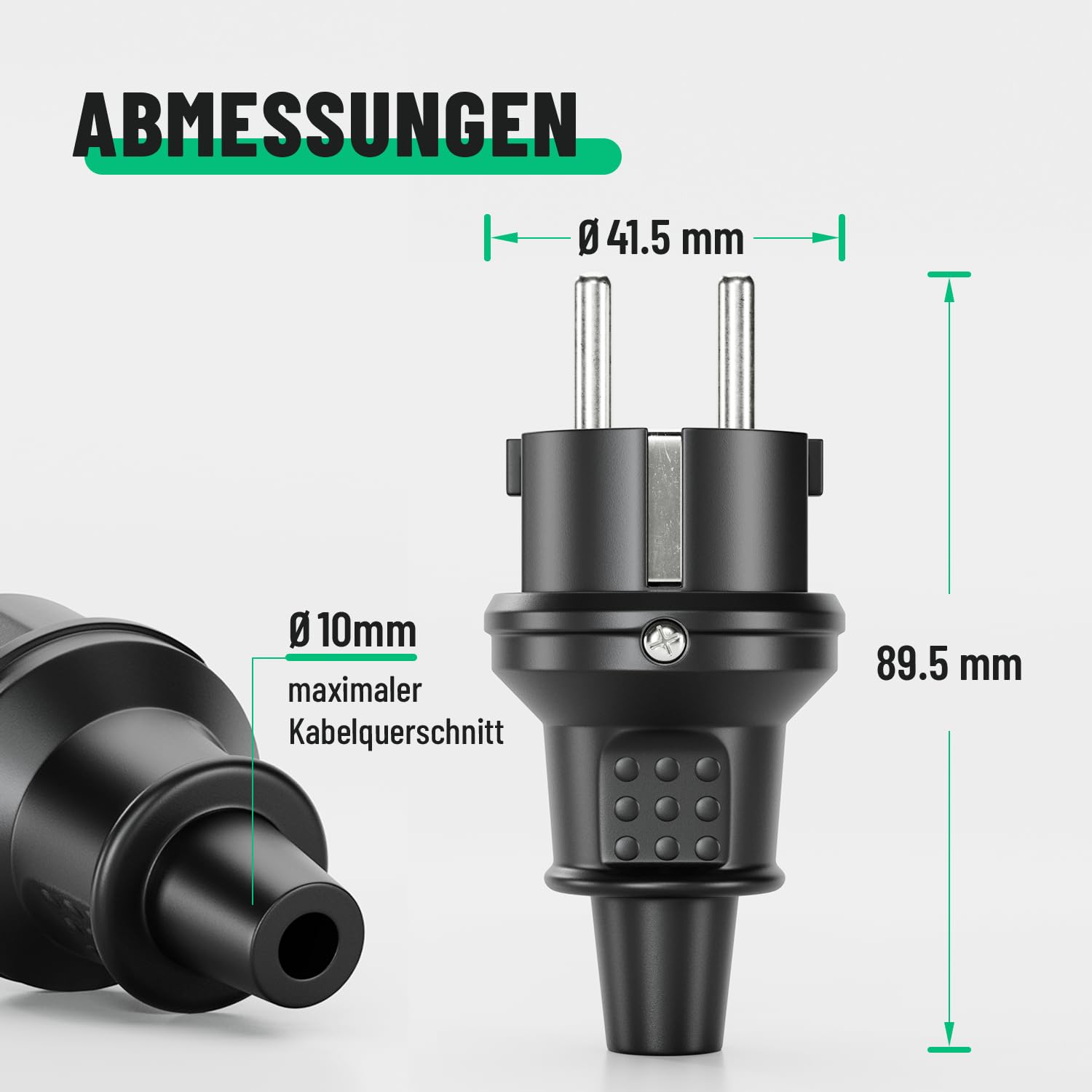 greate Schuko Stecker Kupplung 230V Aussenbereich 3er Pack - Gummistecker Kupplung Set mit Knickschutz, 2-polig, 230V, 16A & 3,7kW - IP44 für Außenbereich - Schukostecker schwarz