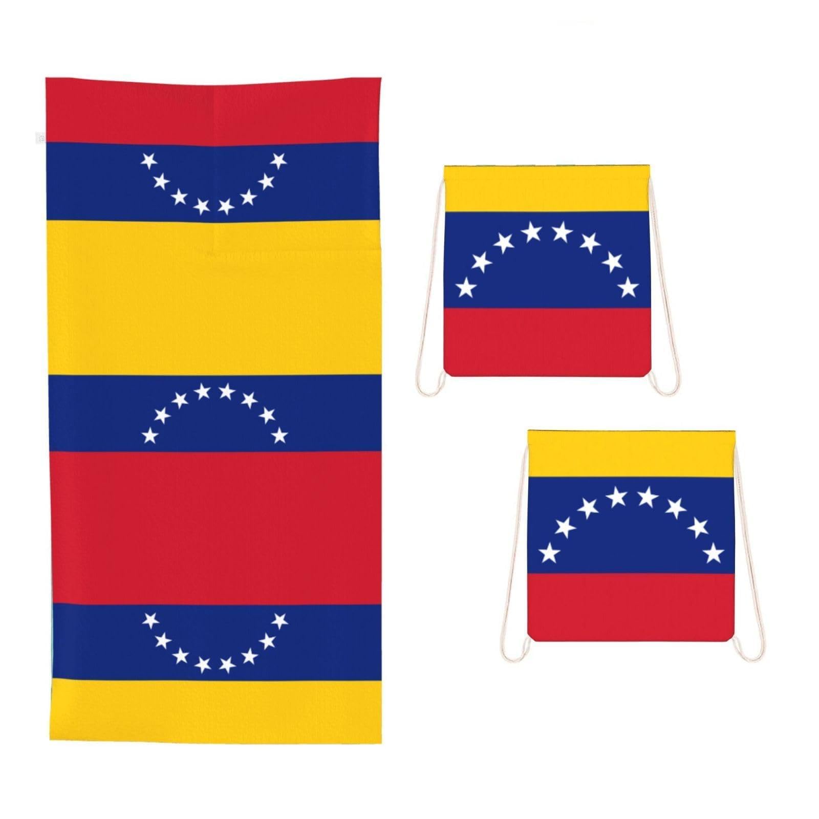 CNTDBU Flag of Venezuela 2 in 1 Packable Towel Bag-Large Beach Towel with Stuff Sack, Super Absorbent Microfiber Travel Towel for Pool