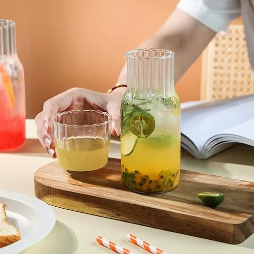 Miniatura 4 de Juego de 4 jarras de agua de noche y vidrio, jarra de agua de cristal de 20 onzas con vaso para mesita de noche, elegante decantador de enjuague