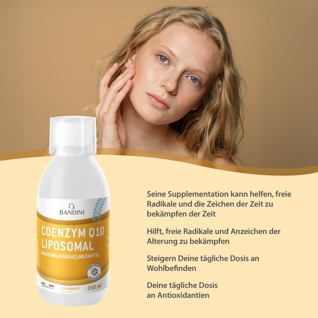 Bandini® Liposomales flüssiges Coenzym Q10 200 mg | 250 ml Co Q10 | | CAVAQ10® bioaktiv, natürlich, hoch bioverfügbar | Hochwertiges veganes Ubichinon aus pflanzlicher Fermentation