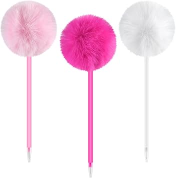 3 Pieces Colorful Fuzzy Pens Funny Pens Pom Pom Ballpoint Pen Fluffy Pompoms Plastic Rollerball Pens for Women Party Supplies Valentines Wedding Gift Favors Pen Pompoms ball