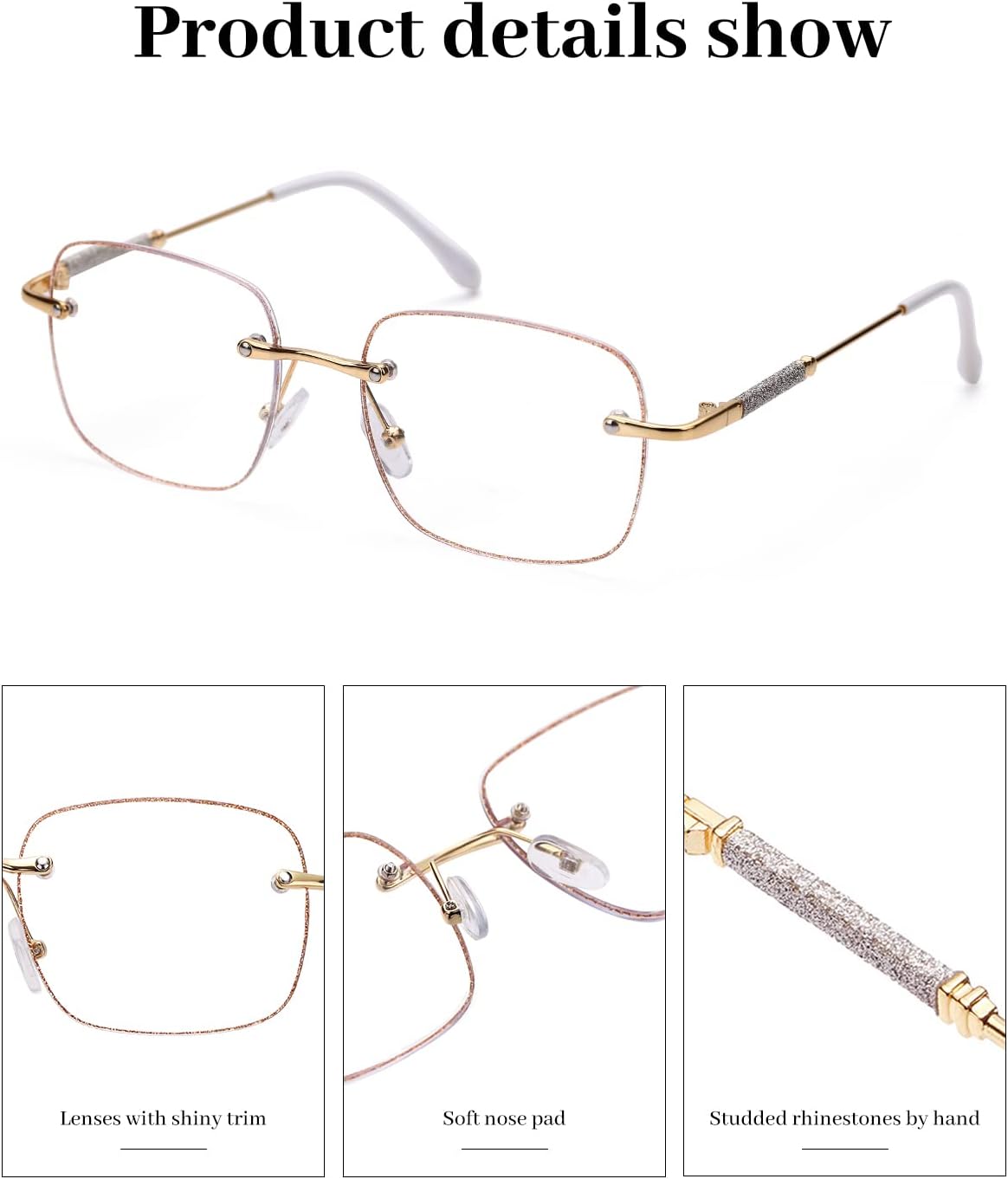 LUFF Rimless Reading Glasses for Women Blue Light Blocking,Fashion Metal Computer Readers,Frameless Eyeglasses Anti Eyestrain - Image 6