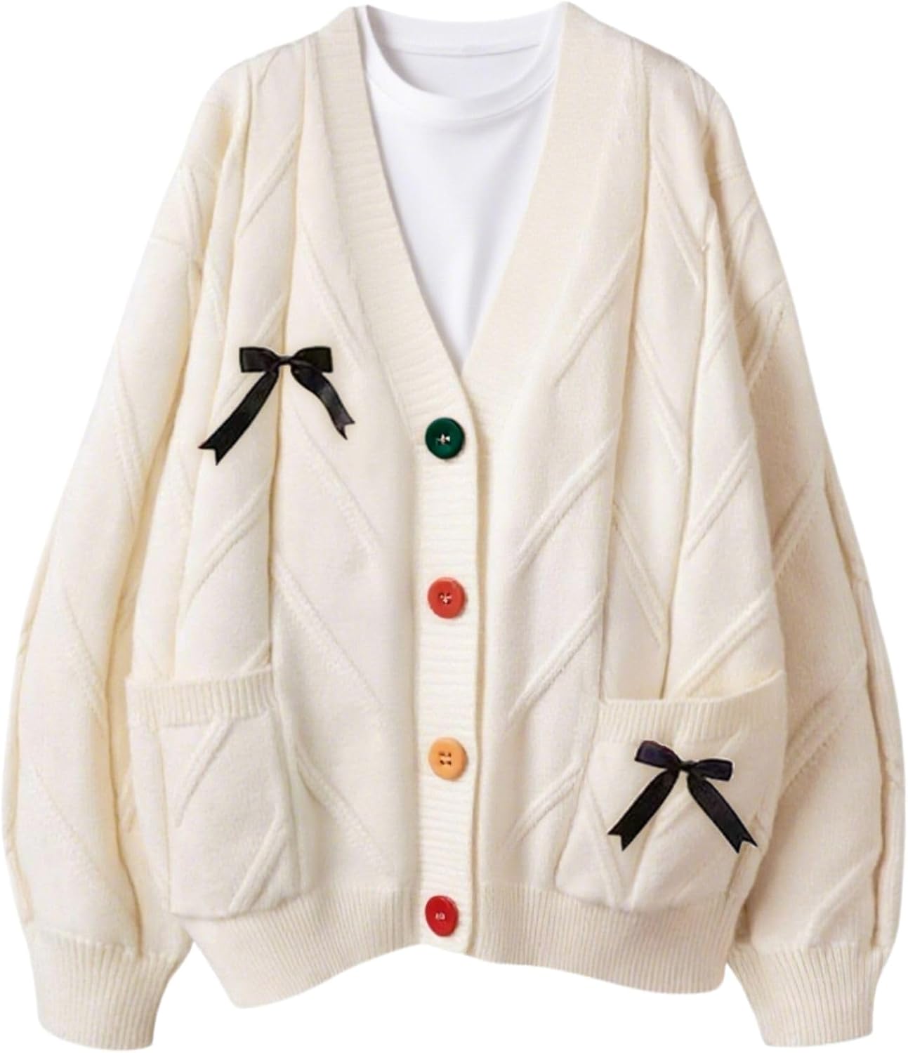 FindThy Women's Embroidered Heart Cardigan Sweater Button-Down Knitted Graphic Cardigan Coat Y2K Sweater with Pockets