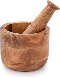 Samhita Handmade Acacia Wood Mortar and Pestle - Premium Grinder for Garlic, Herbs, Spices, Nuts & Kitchen Use