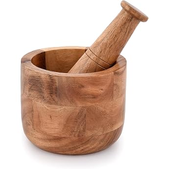 Samhita Handmade Acacia Wood Mortar and Pestle - Perfect for Herbs Garlic Walnut Spices and Kitchen Utensils