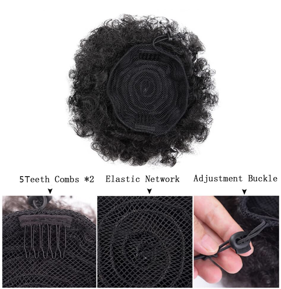 8-Inch Black Hair Bun with Drawstring Synthetic Curly Hair Ponytail Extension for Updo & Ponytail Hairstyles - Image 2