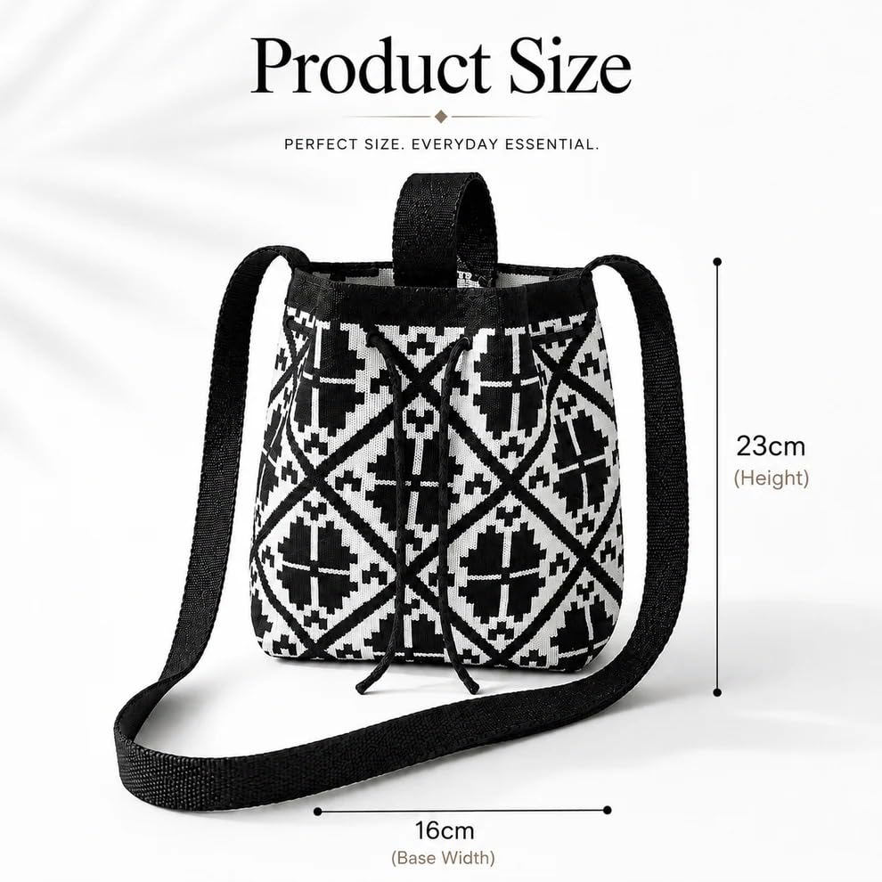 Image of Kawn Women's Crochet Drawstring Bucket Bag, Stylish Tote Purse, Crossbody Shoulder Bag, Boho Chic Handbag for Beaches, Party and Everyday Use.