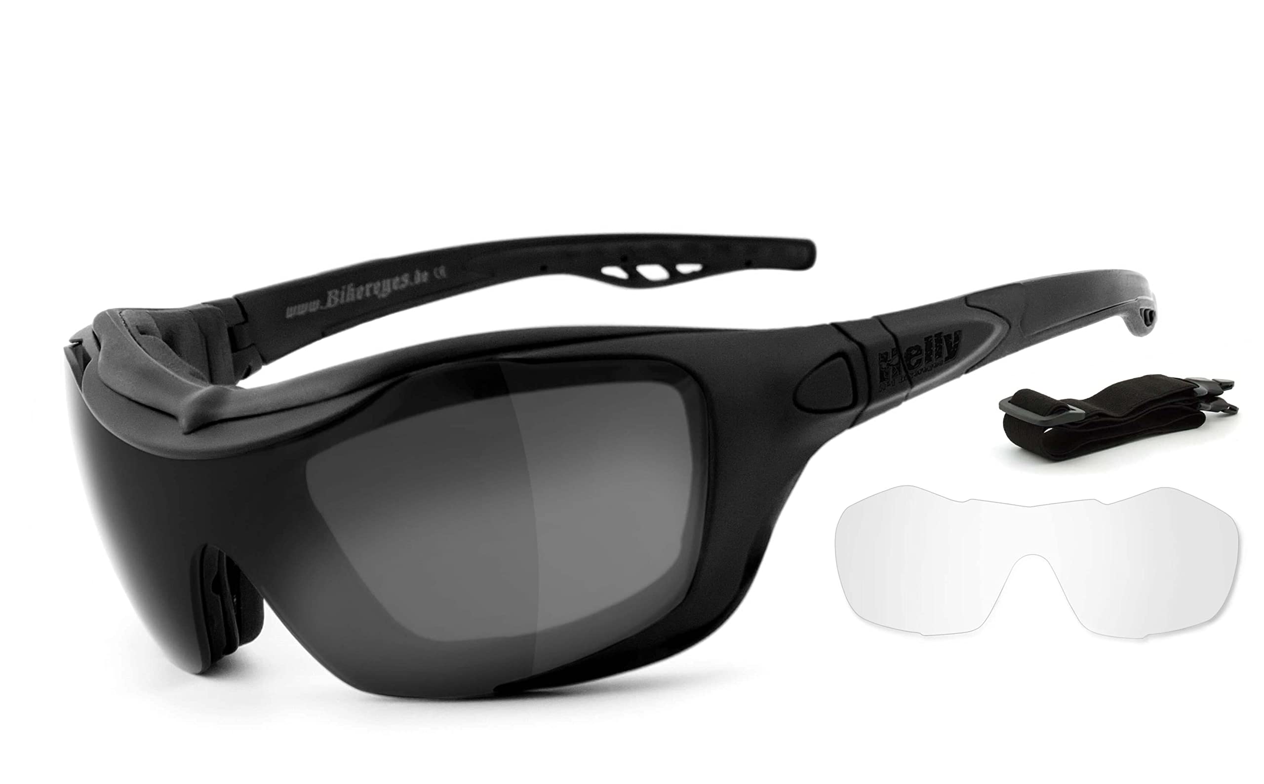 HELLY – No.1 Bikereyes® | Occhiali da moto multifunzionali, imbottiti, antiappannamento, antivento – lenti di sicurezza HLT® intercambiabili per il giorno e la notte, aste e cinturino, per caschi jet