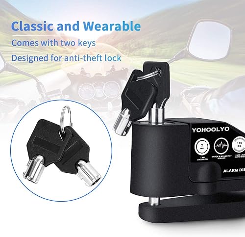 Miniatura 3 de YOHOOLYO Bloqueo de disco de alarma negro y bloqueo de motocicleta, nuevo control de alarma, antirrobo, impermeable, 110 dB, 0.276 in, pin de 5